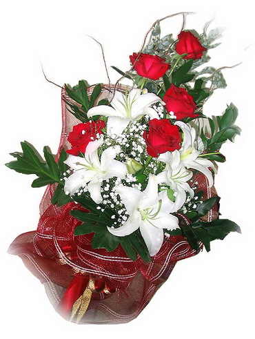 kırmızı güller ve kazablanka buketi çiçek gönder 
